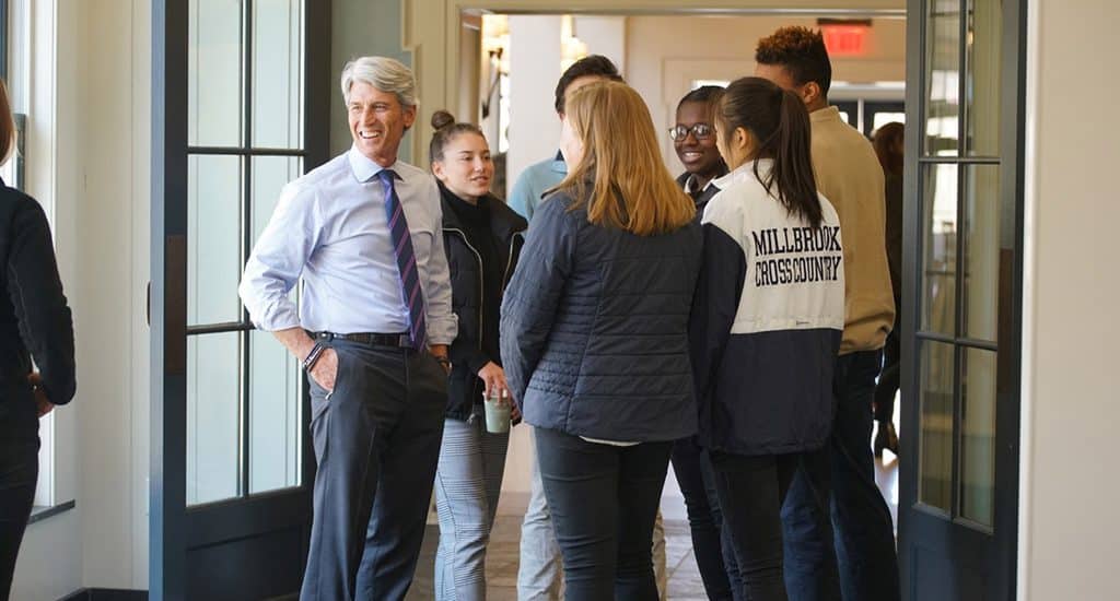 Drew Casertano speaking with students